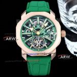 Bu1gari Octo Roma Skeleton Tourbillon Rose Gold Green Leather Strap Replica Watches
